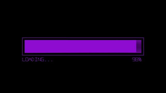 Purple loading bar animation on black background with percentage complete
