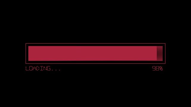 Red progress bar indicating loading status with text and percentage displayed on a dark background
