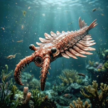 Anomalocaris Swimming in Cambrian Ocean