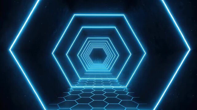Geometric Labyrinth: Explore an alluring futuristic labyrinth illuminated by captivating neon light. This abstract design represents technology and innovation, inviting curiosity and exploration.