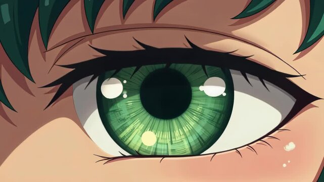 Emerald Gaze: A captivating close-up of a human eye, showcasing a mesmerizing emerald iris, framed by delicate eyelashes, reflecting an intricate pattern of light and shadow.
