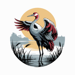 Fototapeta premium Red Crowned Crane Bird Species Portrait.