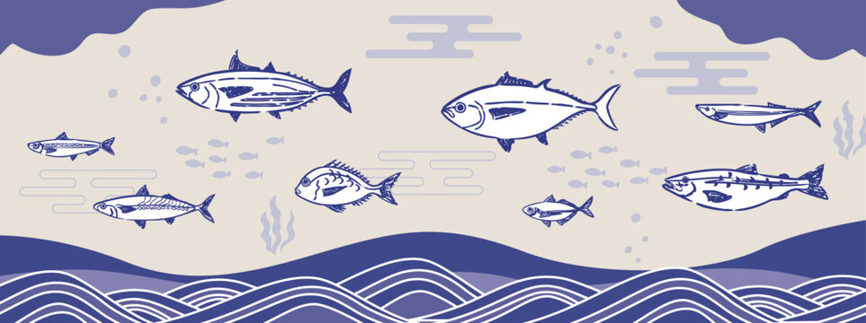 手描きペンタッチお魚イラスト	
