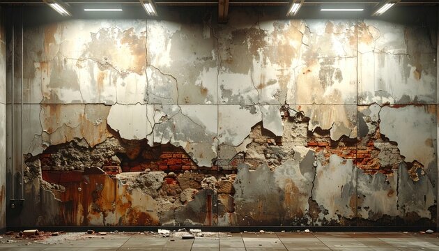 Abandoned Industrial Wall with Rust Damage.