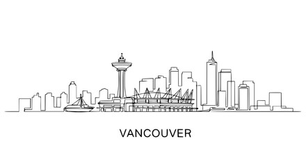Naklejka premium Vancouver Skyline Line Art - Cityscape Drawing with Landmark Buildings