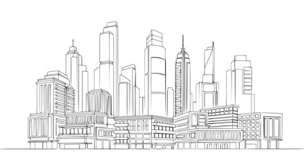 Fototapeta premium Modern Cityscape Line Drawing - Abstract Urban Skyline Illustration