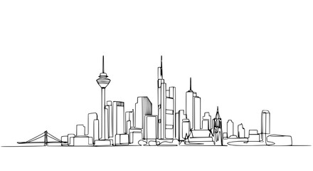 Obraz premium Modern city skyline sketch, line art, urban cityscape, architectural drawing