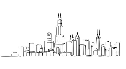 Fototapeta premium Minimalist Chicago Skyline Line Art Drawing - Modern Cityscape Illustration