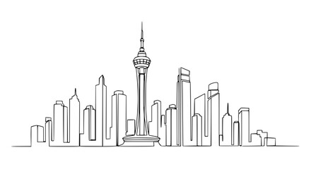 Obraz premium Modern City Skyline Continuous Line Drawing, Minimalist Urban Landscape Art
