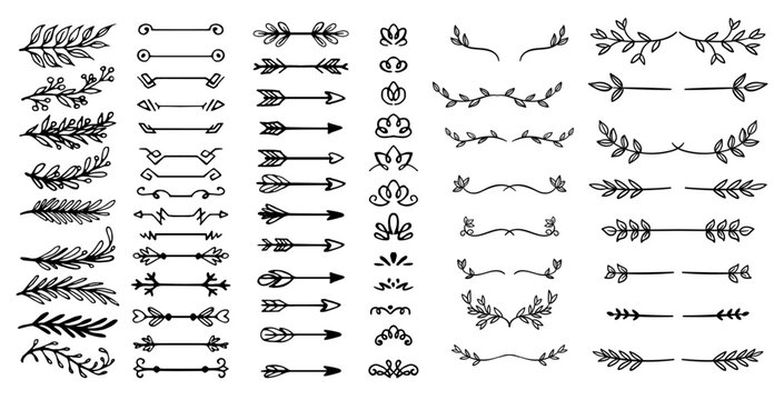 decorative arrow branch leaf ornamental vector set