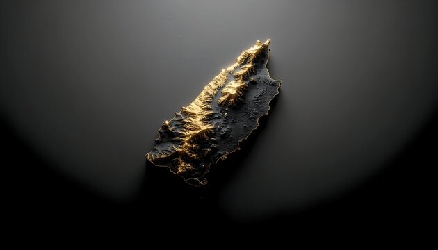 Golden Stylized Aruba Map in 3D Render