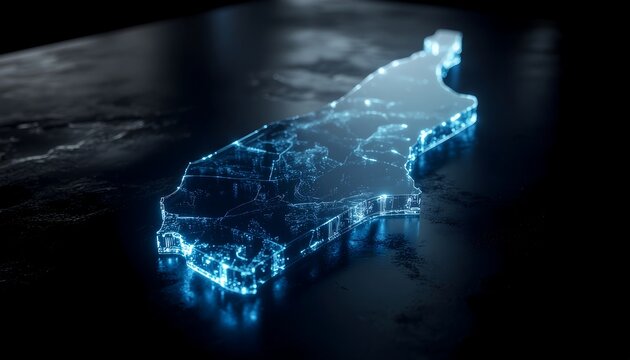 Aruba Map with Glowing Digital Network Connections