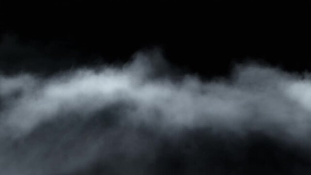 Ethereal white and grey smoke billows mysteriously against a deep, dark background, creating an abstract and atmospheric scene of mystical fog and an ominous sky