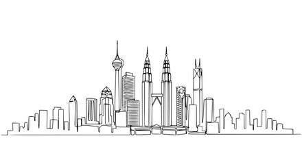 Obraz premium Modern City Skyline Continuous Line Drawing, Urban Landscape Silhouette