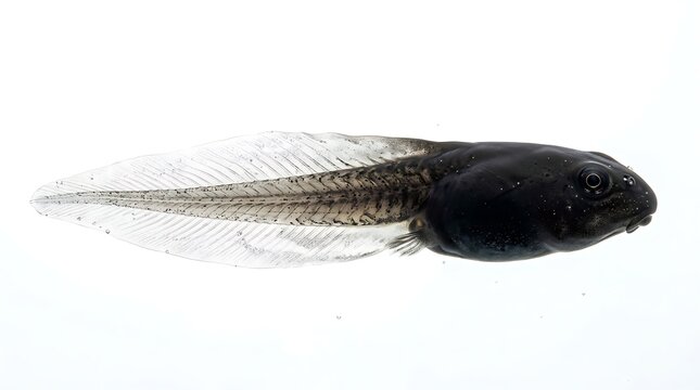 A single tadpole isolated on a plain white background.