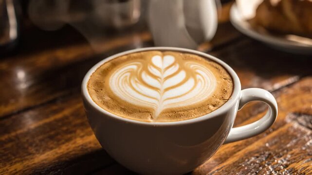 Cup of coffee with latte art emphasizing sleek aesthetics and strong visual impact
