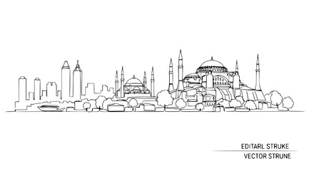 Obraz premium Istanbul Skyline: Hagia Sophia and Modern Buildings Line Art