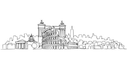Obraz premium Rome skyline continuous line drawing with famous landmarks, vector illustration