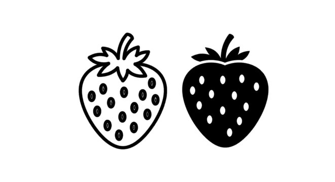 Minimal black silhouette icon, simple flat vector, bold black shape, no, no shading strawberry icons set, outline and solid style, vector illustration on a, flat icon style
