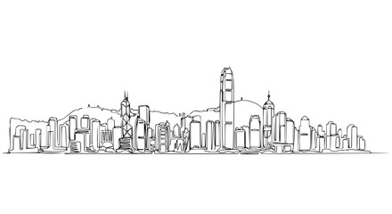 Fototapeta premium Hong Kong skyline, continuous line drawing, cityscape illustration