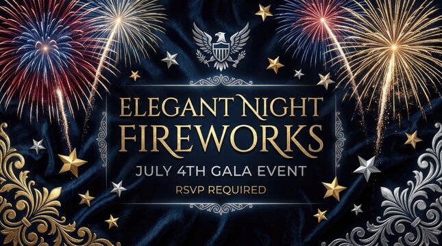 Independence day fireworks gala event patriotic night celebration with american eagle silhouette