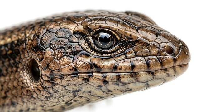 Close up portrait of a common lizard head isolated on white.