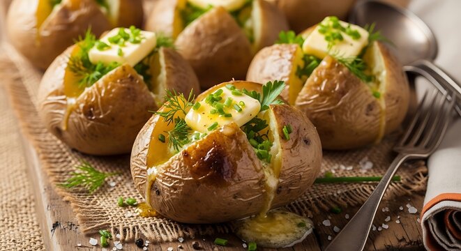 Twice baked potatoes with herbs and cheese