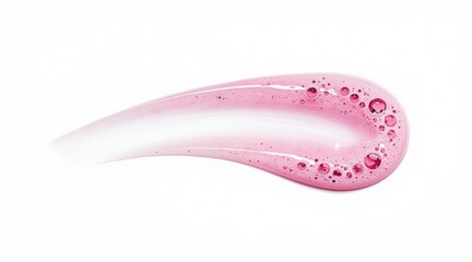 Fototapeta premium Pink cosmetic gel with tiny bubbles and smooth swirl on white background. This liquid texture is perfect for skincare beauty ads and product shots.