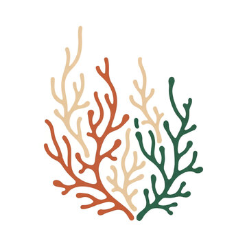 An abstract network of dots connected by organic, branching lines representing a fungal mycelium structure. The colors are beige, terracotta, and dark green. The design represents underground