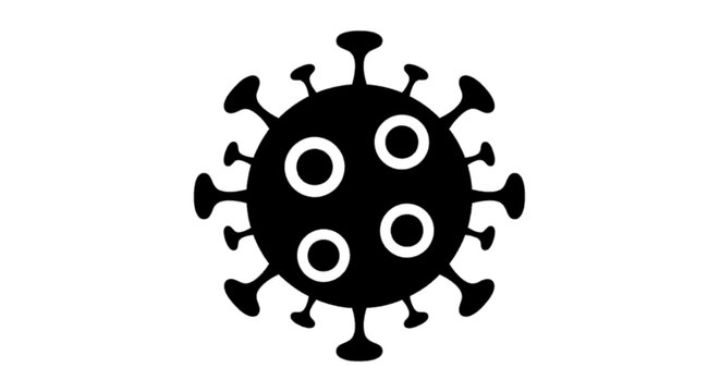 Minimal black silhouette icon, simple flat vector, bold black shape, no, no shading black silhouette icon of a virus cell on a, flat icon style