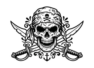 Fototapeta premium Pirate Skull with Crossed Anchors