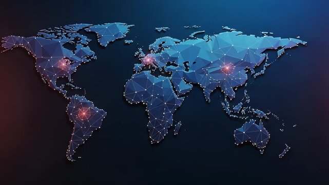 Digital world map with interconnected glowing points