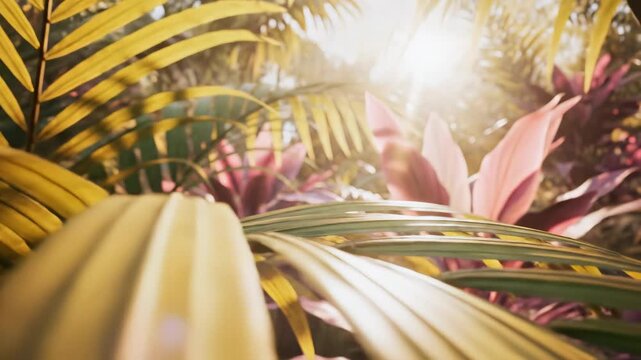 Sunlight filtering through tropical plants emphasizing sustainability and breathtaking natural wonder