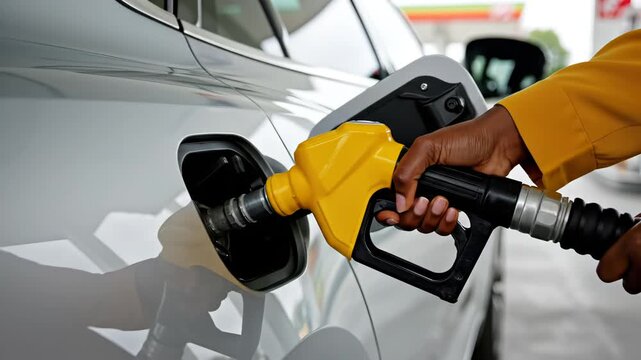 Person refueling car at gas station ideal for software, IT, and cybersecurity commercial use