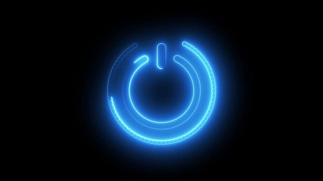 power button icon animation. Neon light power button turning on and off 4k video. neon Power Button.Neon power button animation. Startup power