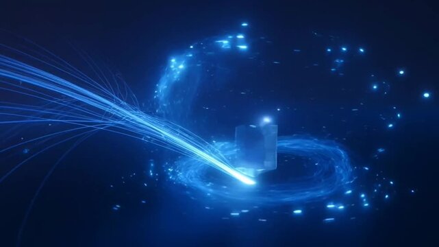 Glowing blue light trails and sparks.