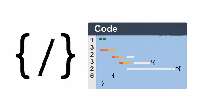 Software development symbols representing code editing and programming syntax.
