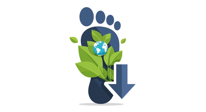 Carbon footprint reduction concept with earth globe and green leaves.
