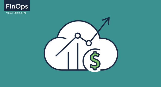 Cloud financial operations concept with rising growth chart and dollar sign.