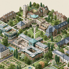 Fototapeta premium Modern Architecture and Green Space: Urban Landscape and Community Design Blueprint