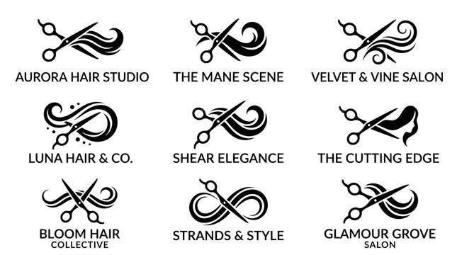 Scissors and hairdressing icons logo.