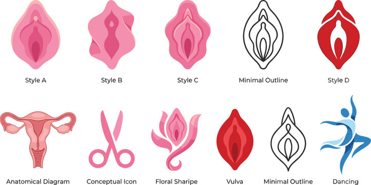 Set of Abstract and Conceptual Female Anatomy and Symbol Designs in Various Styles for Health and Wellness Graphics