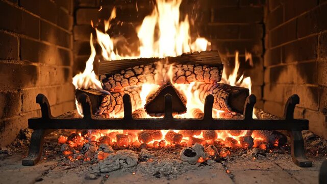 Wood burning in a brick fireplace perfect for social media and influencer branding