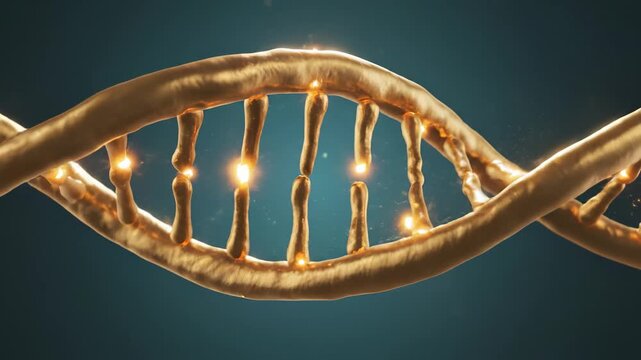 Golden DNA double helix structure perfect for UI/UX elements, presentations, and digital art