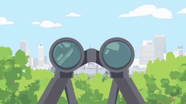 Illustration of binoculars overlooking a green city parkscape with skyscrapers