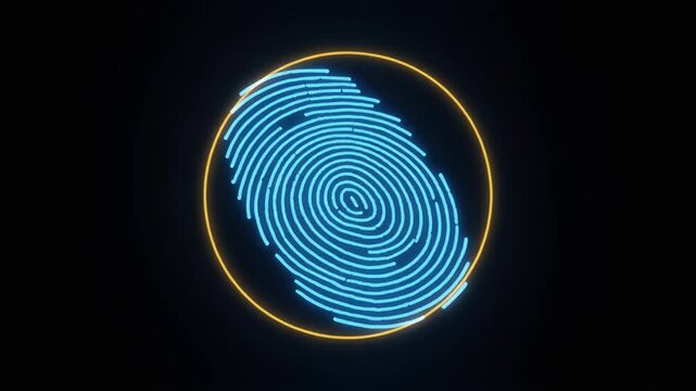 Fingerprint Biometric Authentication Scan with Blue Digital Light on Dark Background