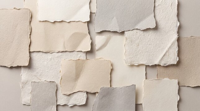 Warm and earthy arrangement of artisan paper swatches in varying natural shades, highlighting rustic textures and minimalist beauty, ideal for design