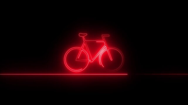 Hyperrealistic animated Neon Bicycle in trendy stylish colors. Futuristic technology - 4k neon bicycle icon animation on black background.