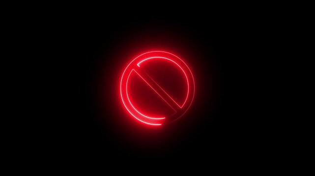 Neon do not sign glow and animation on black background.No Symbol animation isolated green screen. Prohibition Red Sign Chroma Key