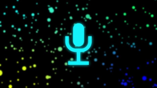 White microphone icon with circular audio visualizer on dark background sound waveform.wave and voice recording podcast mic microphone button icon animation. Audio microphone icon.